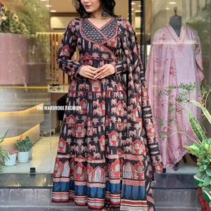 PURE COTTON AJRAKH PRINT ANARKALI KURTI WITH FULL FLAIR